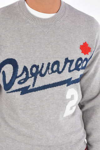 Pullover Girocollo con Logo Intarsiato
