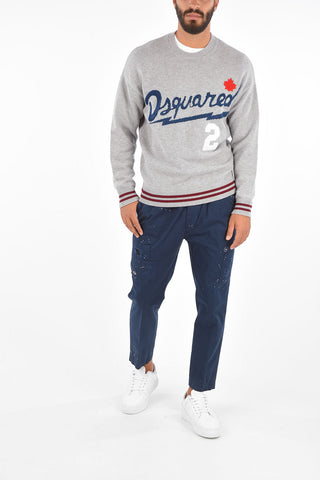 Pullover Girocollo con Logo Intarsiato