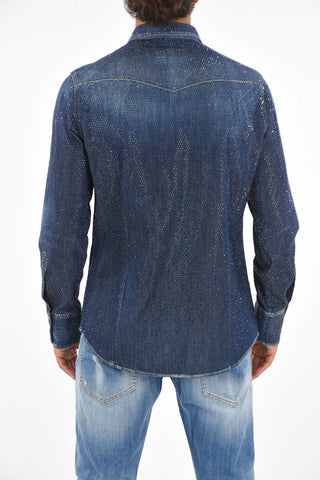 Denim Jewel Application Spread Collar Shirt