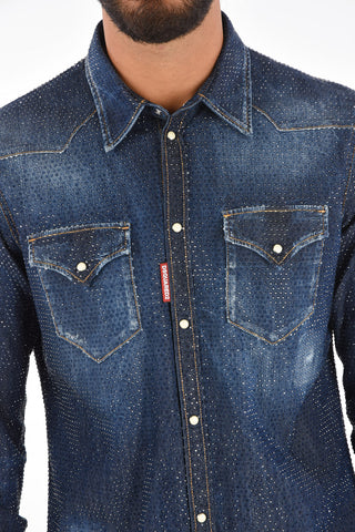 Denim Jewel Application Spread Collar Shirt