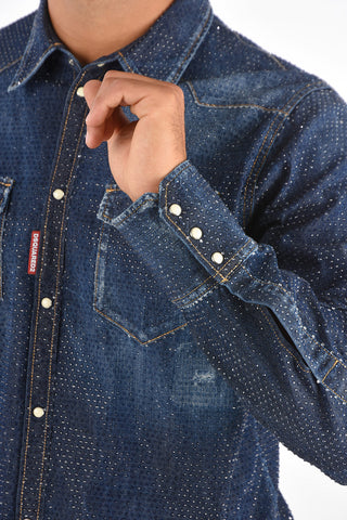 Denim Jewel Application Spread Collar Shirt