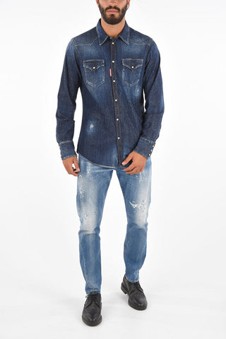 Denim Jewel Application Spread Collar Shirt