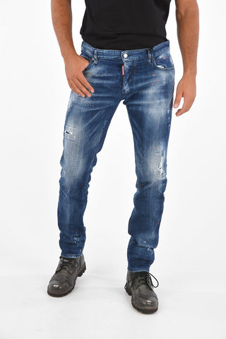 Stretch Cotton Washed-Out Slim Fit Jeans 17 Cm
