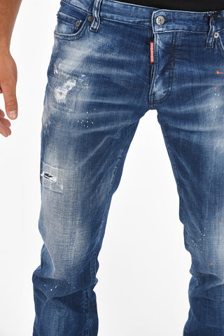 Stretch Cotton Washed-Out Slim Fit Jeans 17 Cm