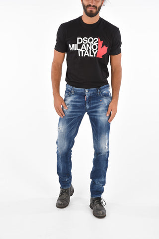 Stretch Cotton Washed-Out Slim Fit Jeans 17 Cm