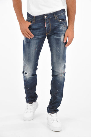 Stretch Cotton Distressed Slim Fit Jeans 17 Cm