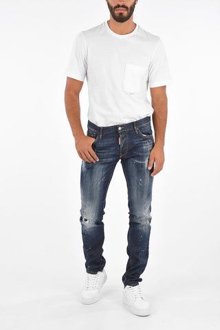 Stretch Cotton Distressed Slim Fit Jeans 17 Cm