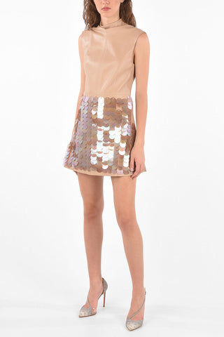 sleeveless leather dress with sequins