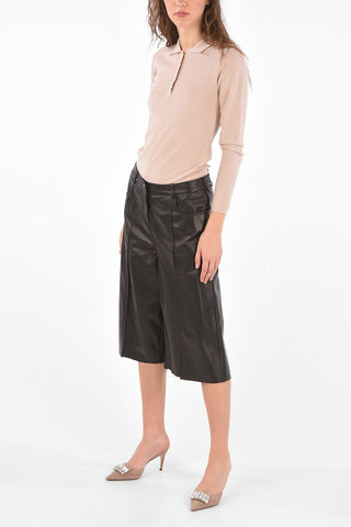 Front Pleated Leather Gaucho Pants