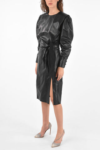 vestito in pelle con scollatura a v sulla schiena  