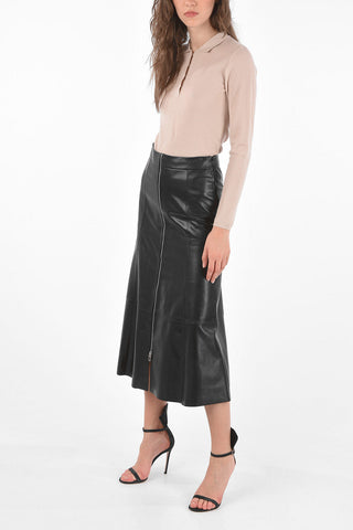 Zip up Midi leather skirt