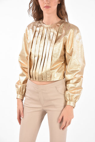 Metallic Leather Long Sleeve Top