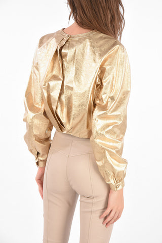 Metallic Leather Long Sleeve Top