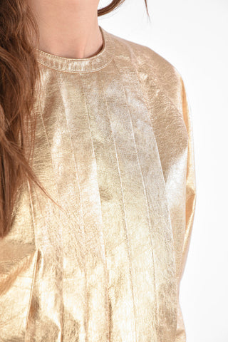 Metallic Leather Long Sleeve Top