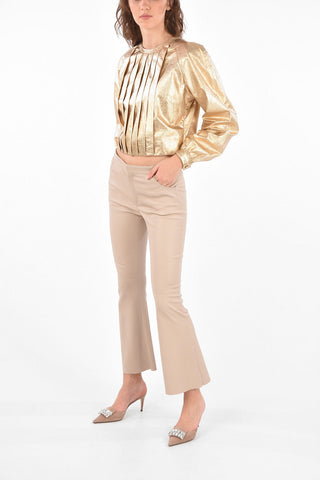 Metallic Leather Long Sleeve Top