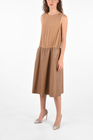 Leather and Silk A-Line Dress with Virgin Wool Crochet Sweater