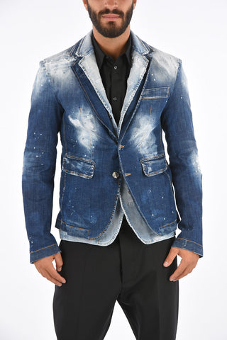 Blazer 2 Bottoni in Denim Distressed