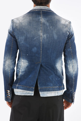 Blazer 2 Bottoni in Denim Distressed