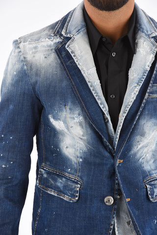 Blazer 2 Bottoni in Denim Distressed