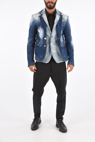 Blazer 2 Bottoni in Denim Distressed