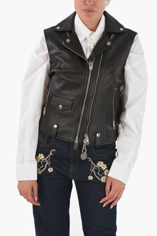 Giubbotto L-WELLS in Pelle e Denim senza manica