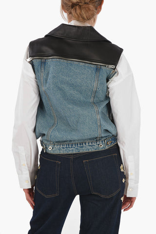 Giubbotto L-WELLS in Pelle e Denim senza manica