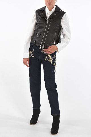 Giubbotto L-WELLS in Pelle e Denim senza manica