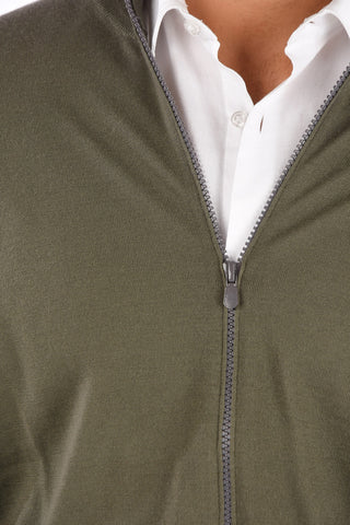 Virgin Wool and Cashmere Full Zipped Cardigan