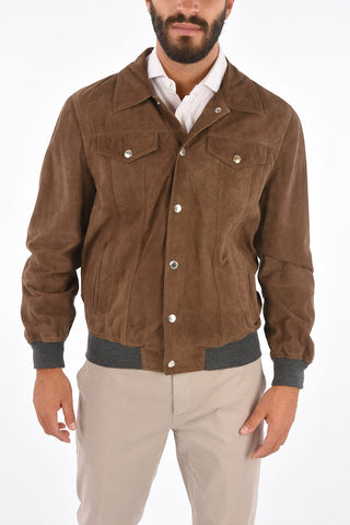 Suede Bomber Jacket with Snap Button