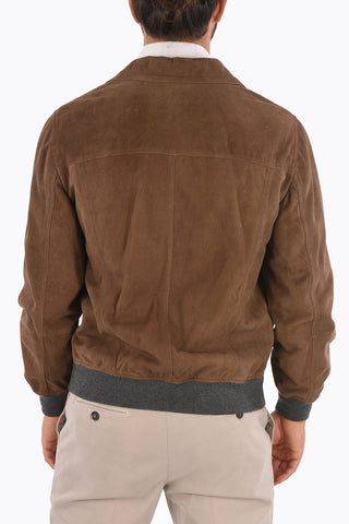 Suede Bomber Jacket with Snap Button