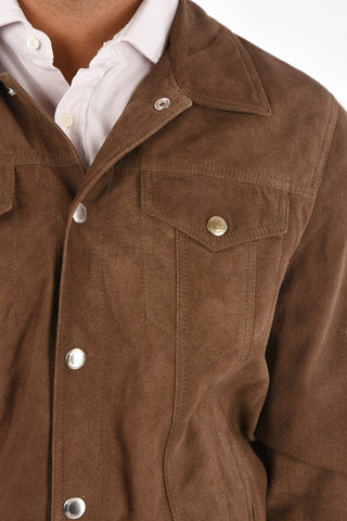 Suede Bomber Jacket with Snap Button
