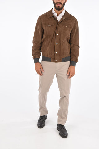 Suede Bomber Jacket with Snap Button