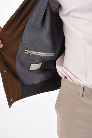Suede Bomber Jacket with Snap Button