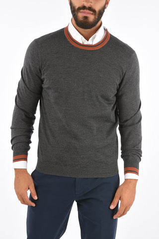 Cashmere Contrast Trim Crew-Neck Sweater