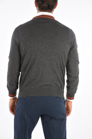 Cashmere Contrast Trim Crew-Neck Sweater