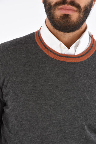 Cashmere Contrast Trim Crew-Neck Sweater