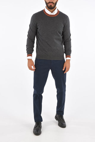 Cashmere Contrast Trim Crew-Neck Sweater