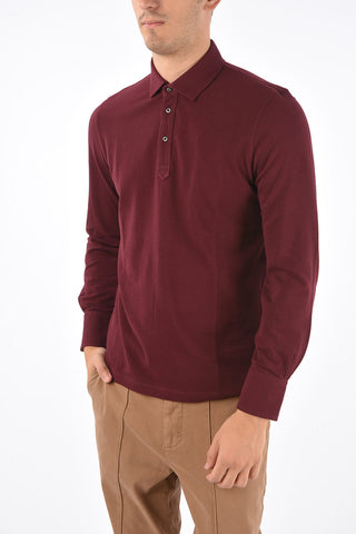 Cotton Long Sleeve Polo Collar T-Shirt