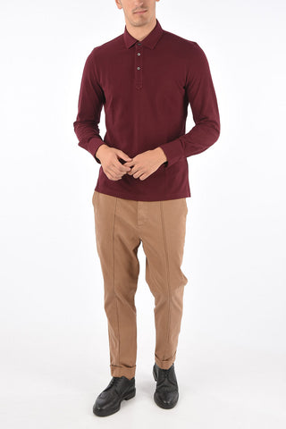 Cotton Long Sleeve Polo Collar T-Shirt
