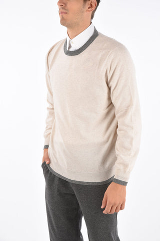 Cashmere Contrast Trim Crew-Neck Sweater