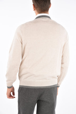Cashmere Contrast Trim Crew-Neck Sweater