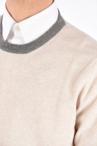 Cashmere Contrast Trim Crew-Neck Sweater