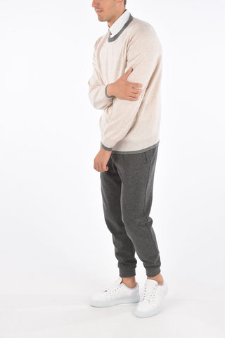 Cashmere Contrast Trim Crew-Neck Sweater