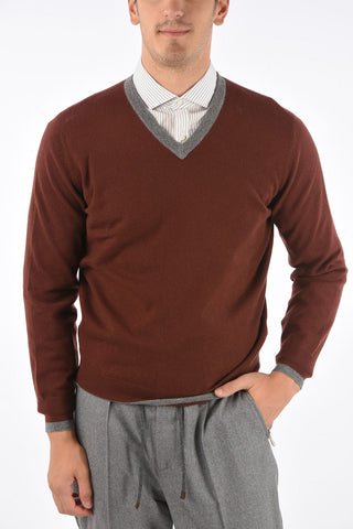 Cashmere Contrast Trim V-Neck Sweater