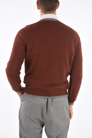 Cashmere Contrast Trim V-Neck Sweater