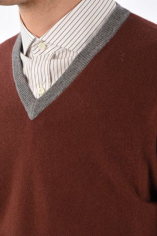 Cashmere Contrast Trim V-Neck Sweater