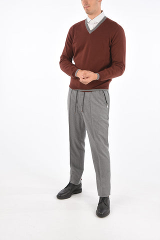 Cashmere Contrast Trim V-Neck Sweater
