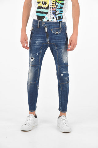 Ankle Zipped LEATHER BIKER Unstructured Jeans 13 Cm