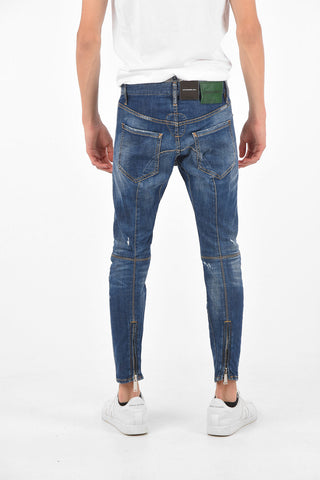 Ankle Zipped LEATHER BIKER Unstructured Jeans 13 Cm