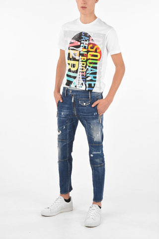 Ankle Zipped LEATHER BIKER Unstructured Jeans 13 Cm